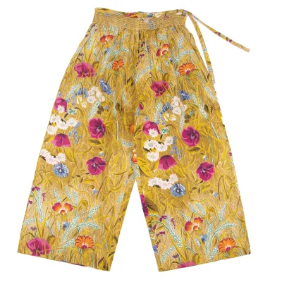 KENZO Cotton Linen Floral Printed Side Drawstring Wide Pants