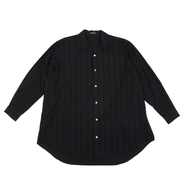 Y's for men Cotton Wool Stitched Stripe Open Collar Shirt Black M-L K-162352_001
