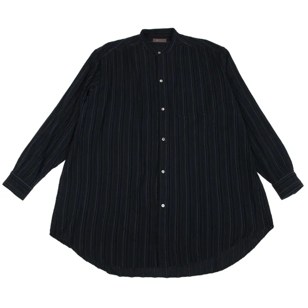 Y's for men Rayon Cotton Striped Band Collar Shirt Navy M-L K-162355_001