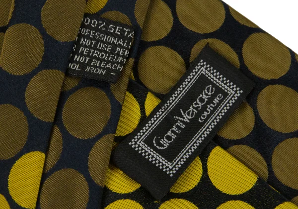 ジャンニヴェルサーチGIANNI VERSACE 光沢ドットジャガードシルクネクタイ 黄紺 K-162370_006