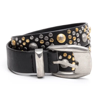 GIANNI VERSACE Medusa Rivet Buckle Design Leather Belt