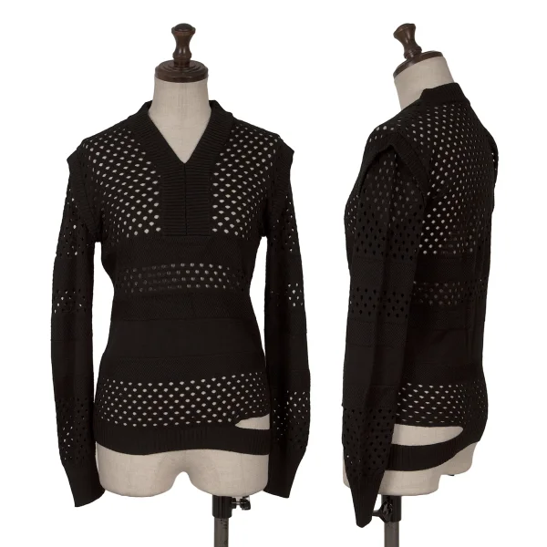 KARL LAGERFELD Mesh Striped Knit Black S-M K-162386_001