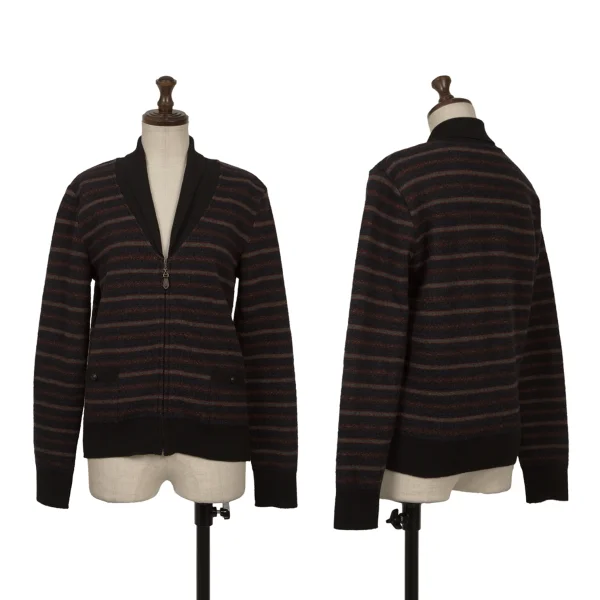 Mademoiselle NON NON Shawl-collar Striped Knit Jacket Black,Blue,Red 38M K-162390_001