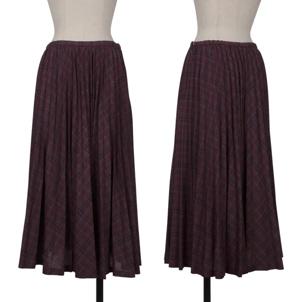 Mademoiselle NON NON Checker Pleats Skirt Bordeaux 38M K-162395_001