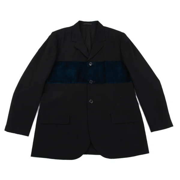 Yohji Yamamoto POUR HOMME Velour Switching Wool Gaba Jacket Black,Blue S K-162414_001