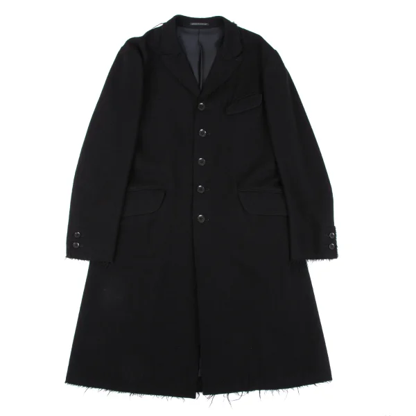 Yohji Yamamoto POUR HOMME Cut Off Wool Chester Coat Black 2 K-162417_001