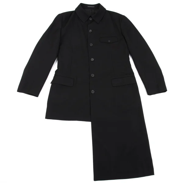 Yohji Yamamoto POUR HOMME Wool Gaba Asymmetry Long Jacket Black 3 K-162419_001