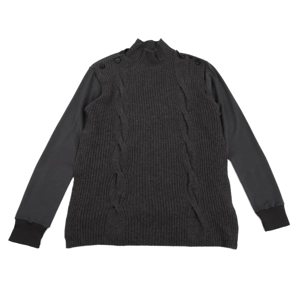 ヨウジヤマモト プールオムYohji Yamamoto POUR HOMME ケーブルニット着脱ウールカットソー モカM