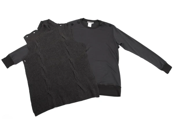 Yohji Yamamoto POUR HOMME Cable Knit Detachable Wool Top K-162422_009