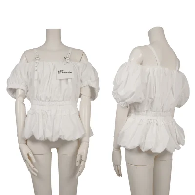 noir kei ninomiya Eyelet Strap Waist Gathered Top