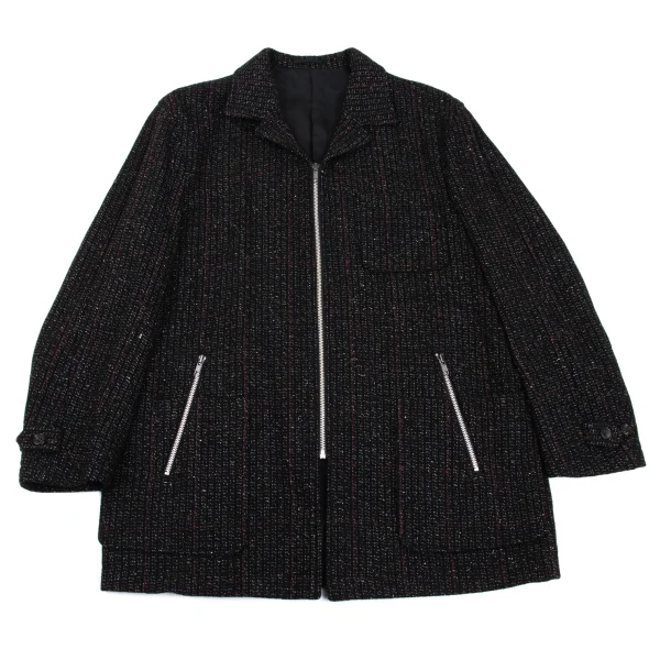 COMME des GARCONS HOMME Checked Tweed Wool Zip Jacket Black,Red M K-162440_001