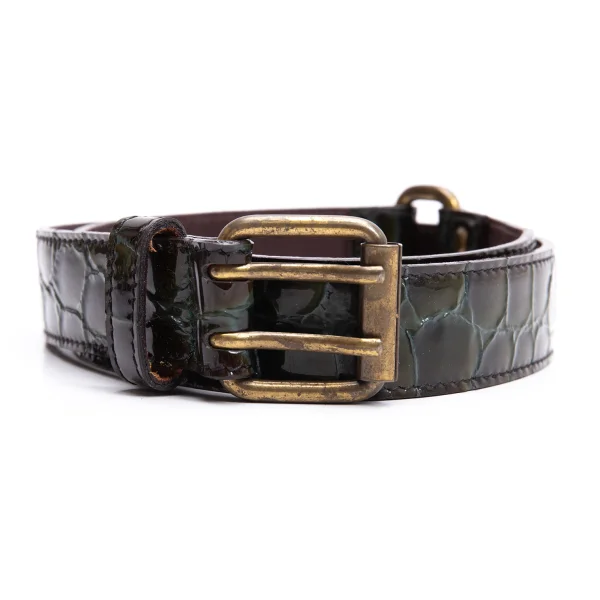 SONIA RYKIEL Crocodile Emboss Enamel Belt Green 80 32 K-162460_001