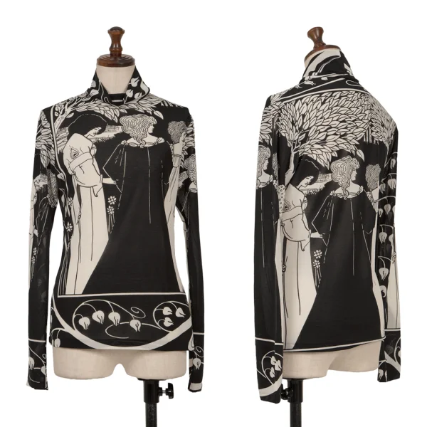 Yohji Yamamoto FEMME Monochrome Graphic Print See-through High-neck Top Black,White 3 K-162480_001