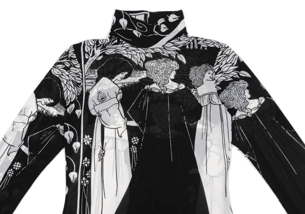 Yohji Yamamoto FEMME Monochrome Graphic Print See-through High-neck Top K-162480_003