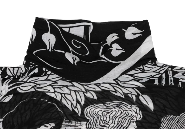 Yohji Yamamoto FEMME Monochrome Graphic Print See-through High-neck Top K-162480_004
