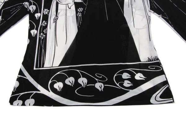 Yohji Yamamoto FEMME Monochrome Graphic Print See-through High-neck Top K-162480_009