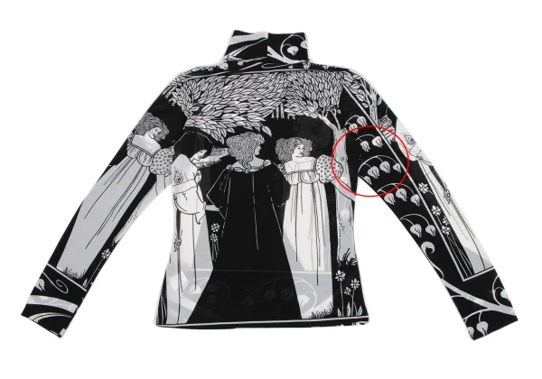 Yohji Yamamoto FEMME Monochrome Graphic Print See-through High-neck Top K-162480_011