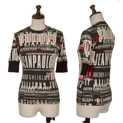 Jean Paul GAULTIER FEMME Typography Printed Ribbed Sleeve T-shirt