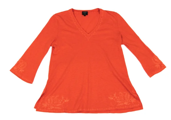 Jean Paul GAULTIER FEMME Hemp Cotton Leaf Embroidery V-neck T-shirt K-162486_002