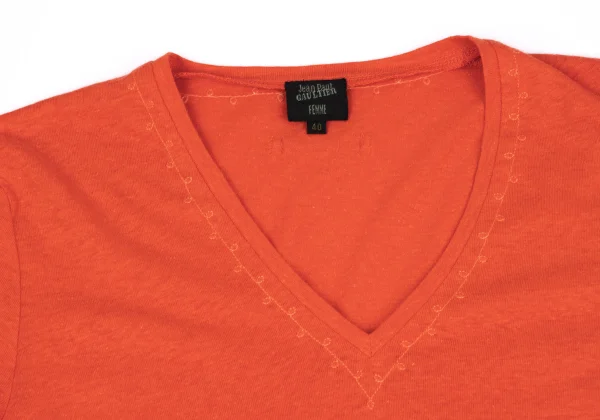 Jean Paul GAULTIER FEMME Hemp Cotton Leaf Embroidery V-neck T-shirt K-162486_006