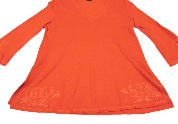 Jean Paul GAULTIER FEMME Hemp Cotton Leaf Embroidery V-neck T-shirt K-162486_010