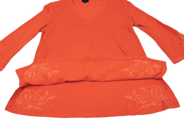 Jean Paul GAULTIER FEMME Hemp Cotton Leaf Embroidery V-neck T-shirt K-162486_013