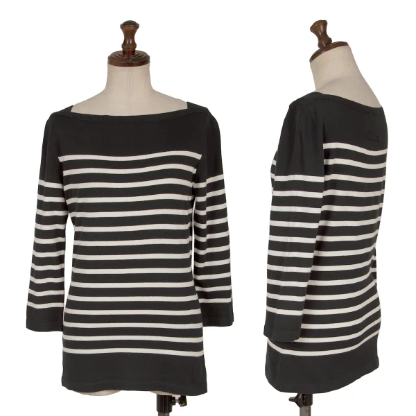 Jean Paul GAULTIER FEMME Stretch Boat Neck Striped Knit Top Navy,White 40 K-162487_001