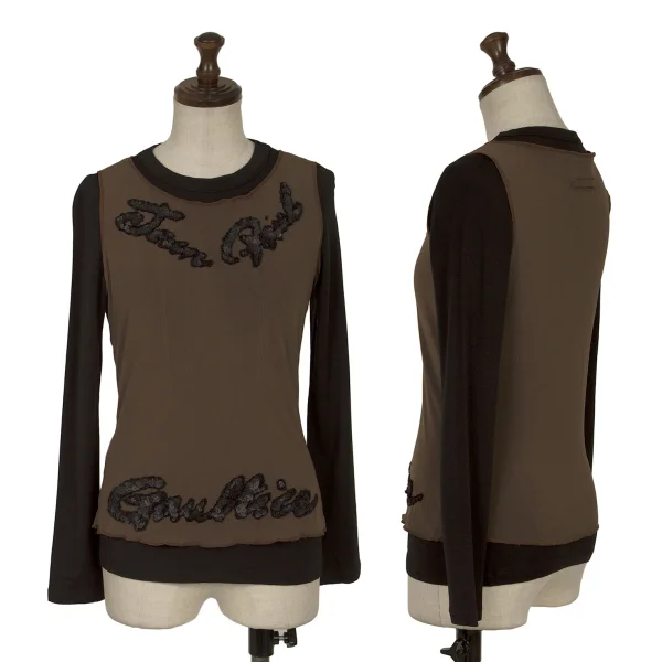 Jean Paul GAULTIER FEMME Sequin Logo Mesh Layered T-shirt Black,Brown 40 K-162488_001