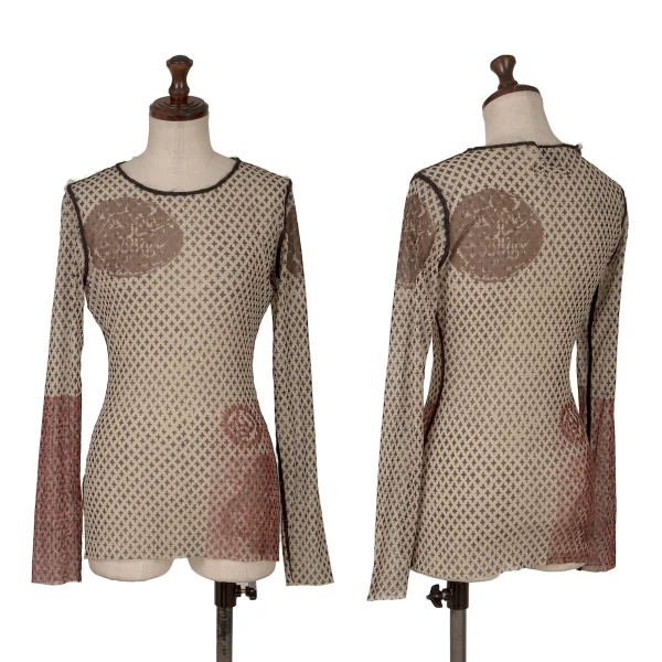 Jean Paul GAULTIER FEMME Patterned Mesh T Shirt Beige 40 K-162489_001