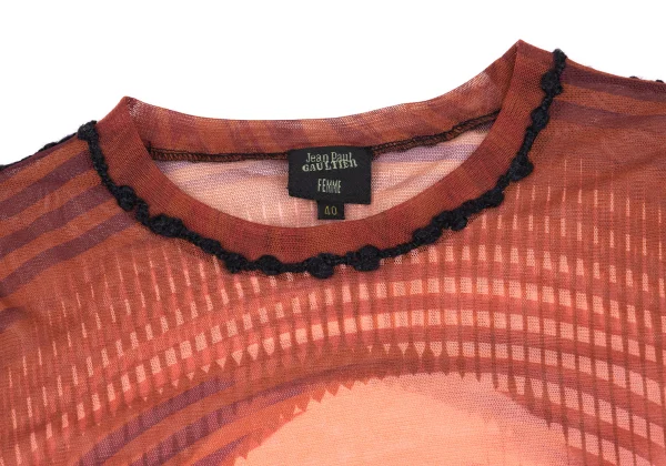 Jean Paul GAULTIER FEMME Psychedelic Face Printed Mesh T-shirt K-162490_004