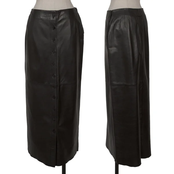 Jean Paul GAULTIER FEMME Front Button Lamb Leather Skirt Black 40 K-162499_001