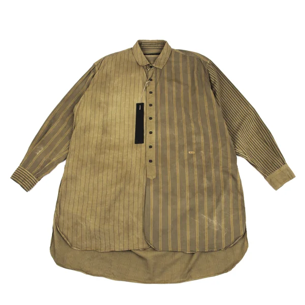 KLASICA Dyed Cotton Stripe Long Shirt Khaki 3 K-162528_001