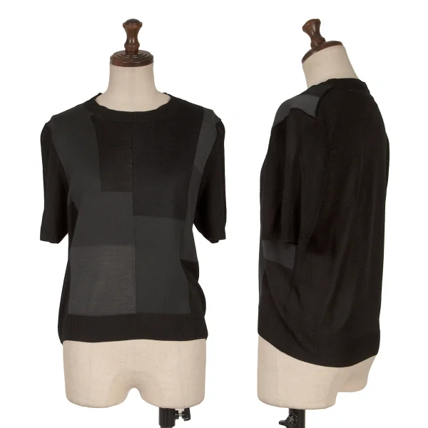 COMME des GARCONS Patchwork Short Sleeve Knit Top Black,Charcoal S-M K-162536_001