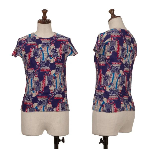ISSEY MIYAKE PLEATS(T.) King Printed Stretch Pleats T Shirt Navy 3 K-162564_001
