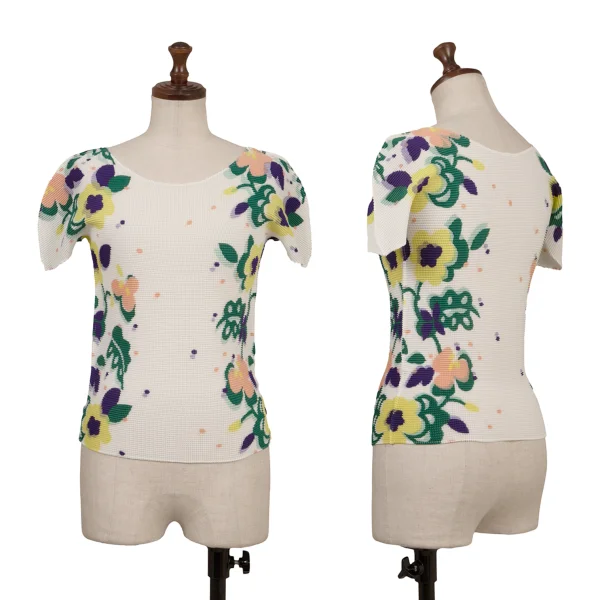 ISSEY MIYAKE me Floral Print Stretch Pleats T-shirt White F K-162565_001