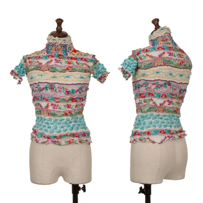 ISSEY MIYAKE FETE Wrinkled Pleats Multi Print Top