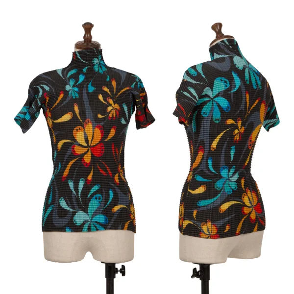 ISSEY MIYAKE FETE Flower Printed Pleats High-neck T-shirt Multi-Color 2 K-162569_001