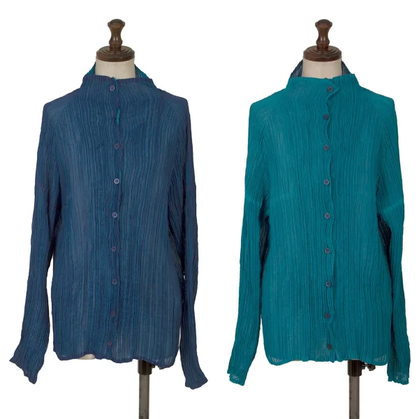 ISSEY MIYAKE FETE Reversible Pleats Blouse Blue 2 K-162570_001