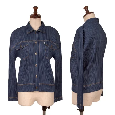 PLEATS PLEASE Denim Printed Shirt Jacket