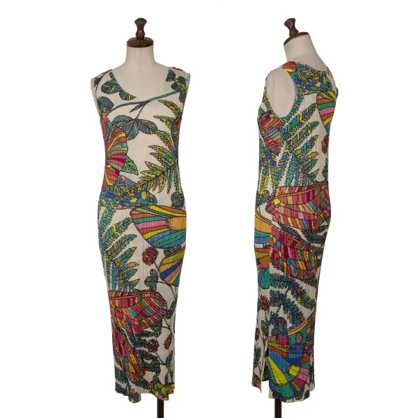 PLEATS PLEASE Botanical Printed Sleeveless Dress Beige,Multi-Color 3 K-162573_001