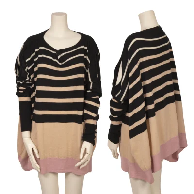 TSUMORI CHISATO Open-shoulder Stripe Flare Knit Sweater