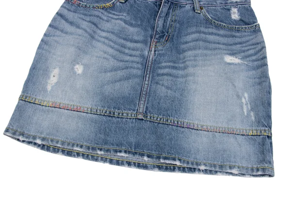 TSUMORI CHISATO Colorful Stitch Damage Denim Skirt K-162577_009