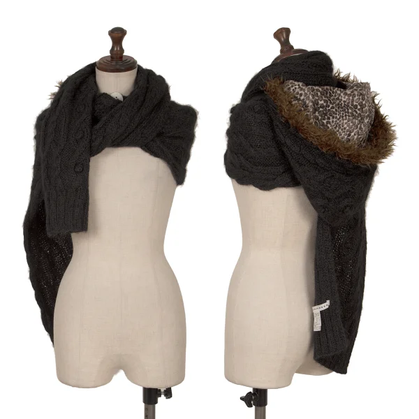sunao kuwahara Faux Fur Hooded Scarf Black Free K-162584_001