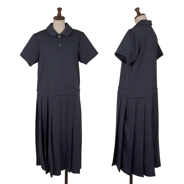 COMME des GARCONS GIRL Poly Round Collar Pleated Polo Shirt Dress Navy L K-162591_001