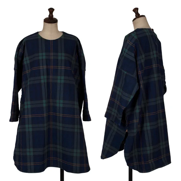 45rpm 45R Cotton Check Round Hem Tunic Dark Green,Navy S-M K-162594_001