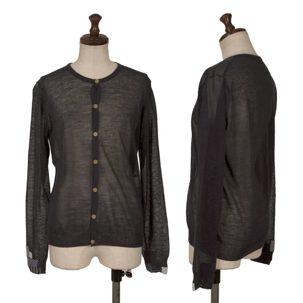 Ne-net Patch Sleeve Mesh Cardigan Navy 2 K-162604_001
