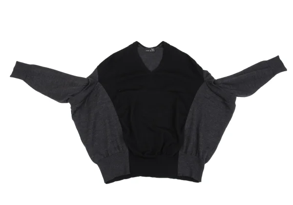 RISMAT by Y's Wool Bicolor Layered Sleeve V-neck Knit K-162611_002