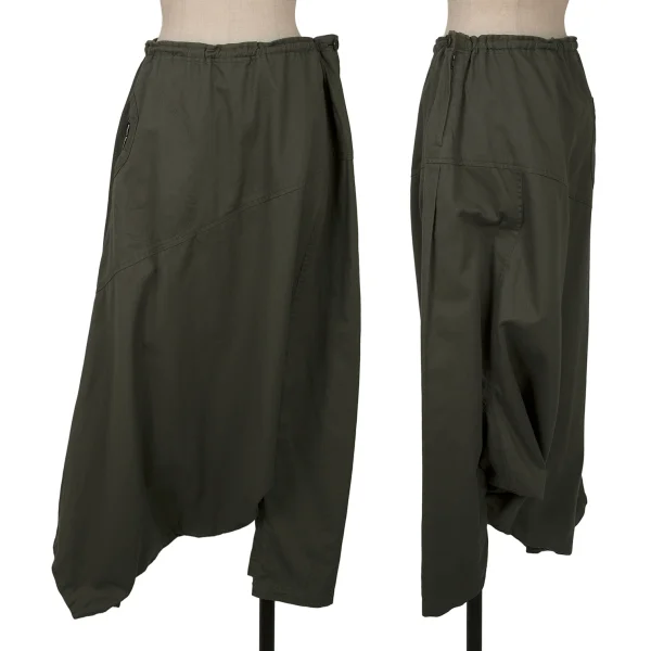 Y's BORN PRODUCT Asymmetrical Cotton Twill Dropped Crotch Pants Khaki 1 K-162614_001