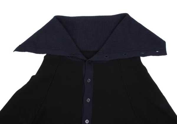 ワイズY's ウールリブ切替オフタートルニットカーディガン 黒紺2