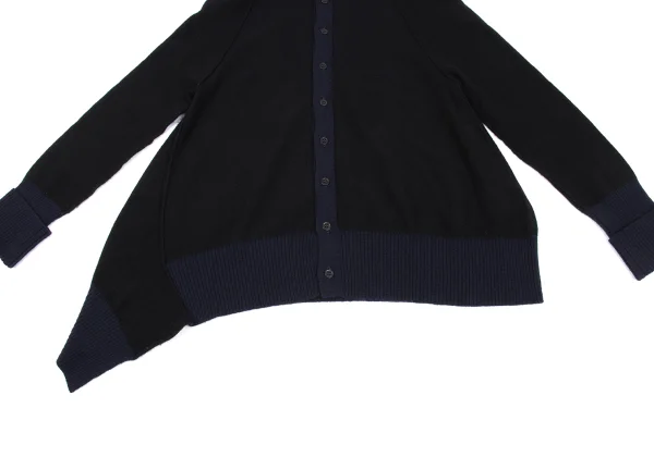 ワイズY's ウールリブ切替オフタートルニットカーディガン 黒紺2